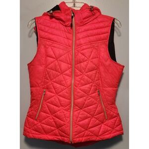 Tek Gear Womens Puffer Vest Hooded Quilted Zip Front Bright Coral Size M Diamond